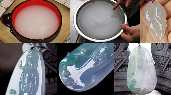 糯种的通透性较之冰种玻璃种略差，色如米汤般光滑细密。