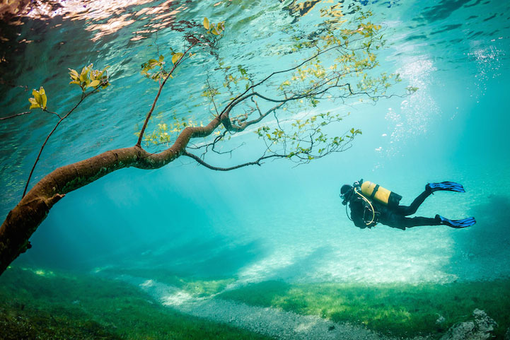 �̺��е�Ǳˮ�ߣ�Diver in Green Lake, Austria by Marc Henauer��