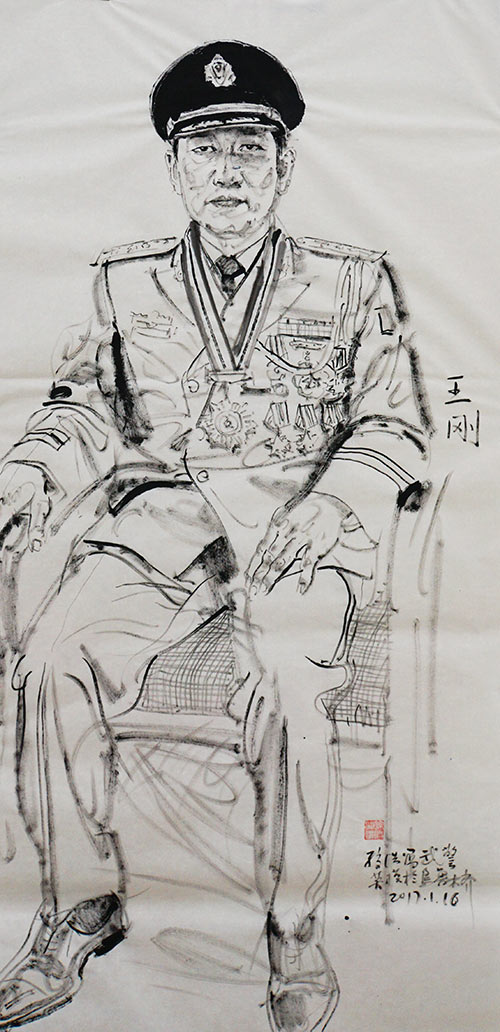 解放军艺术学院教授,国家一级美术师孙浩创作的王刚画像