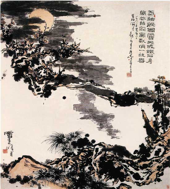 潘天寿 梅月图 中国画(指墨) 182×152cm 1966年