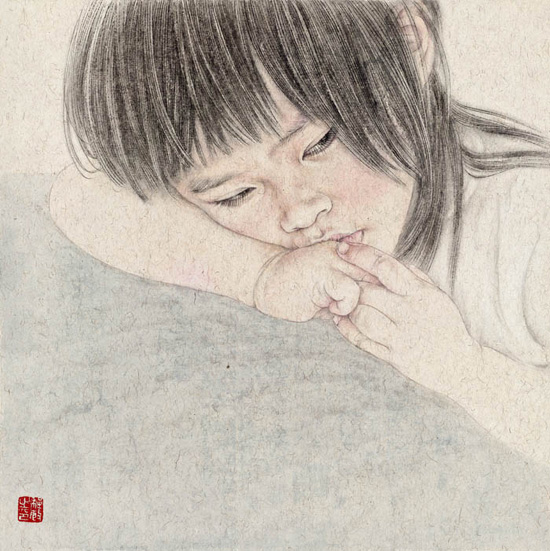 《悠悠》39X39cm ，工笔纸本，2014年3月