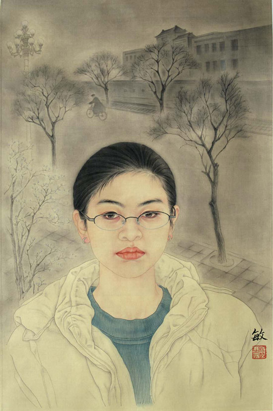 《初冬》， 49x75cm， 工笔绢本， 2006年3月