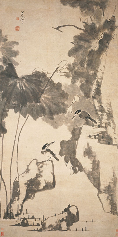 清 朱耷 《荷花翠鸟图轴》上海博物馆藏
