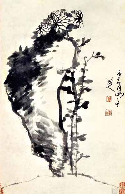 《竹石菊图》故宫博物院藏清 李方膺(1659～1755《菊石图》立轴纸本