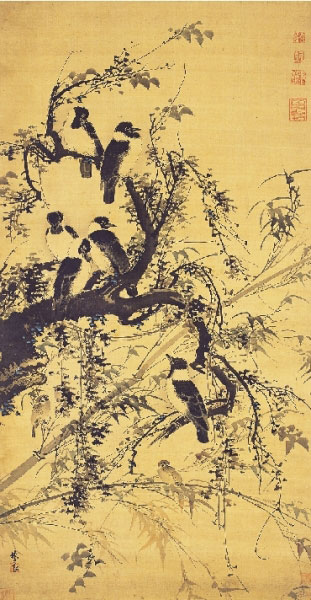 秋树聚禽图（绢本设色） 林良  广州艺术博物院藏