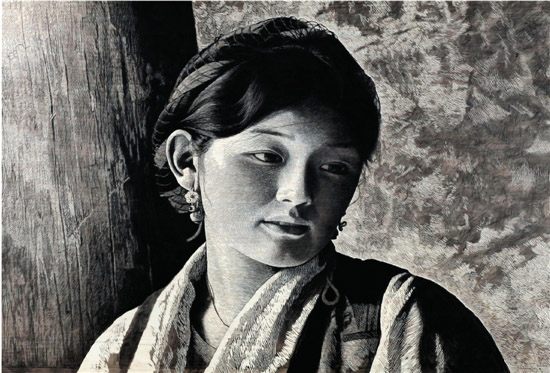 徐匡 斯朗卓嘎 100×150cm 独版画 2010年