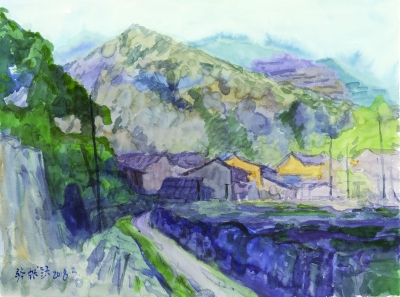 木岱坑村口(水彩) 57×76厘米 2018年 骆献跃