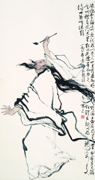 张旭醉酒图(国画) 182×97厘米 1981年 梁长林