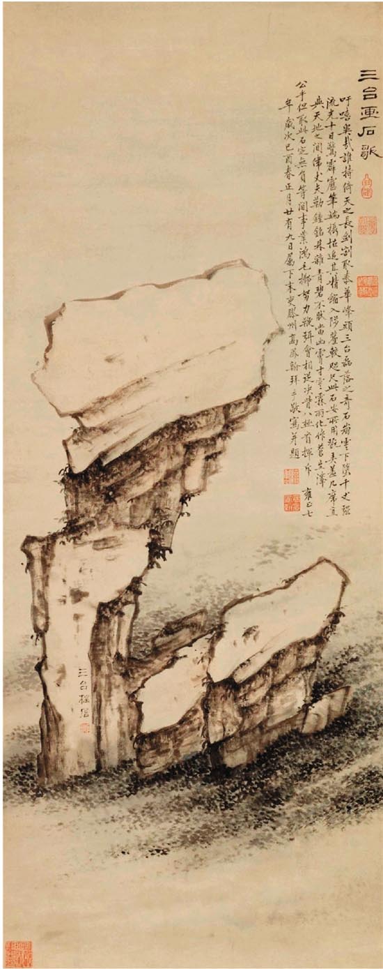 清·高凤翰 三台柱石图 纸本设色 121×49.5cm 天津博物馆藏