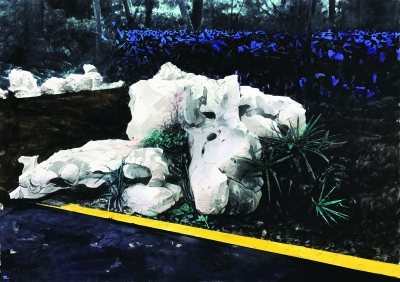 东湖石(水彩) 80×112厘米 2017年 陈勇劲