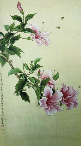 锦葵（国画） 68×38厘米 1956年 俞致贞 北京画院藏