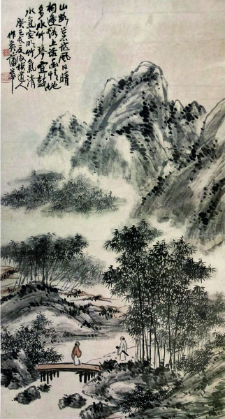 山晴水明图（国画） 144×77.5厘米 1893年 蒲华 江苏省美术馆藏