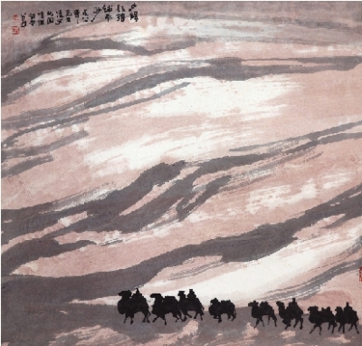 夕阳红锦铺平沙（国画） 64×68厘米 1980年 周韶华