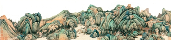 清 王鉴 青绿山水图卷（局部） 北京故宫博物院藏