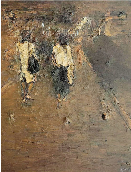 张冬峰 两名散步的女子 油画