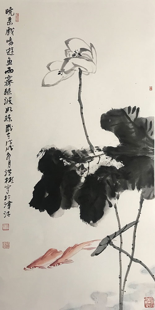 徐洪彬作品《晚来戏唼游鱼 雨霁绿波如练》2018年 96x45cm