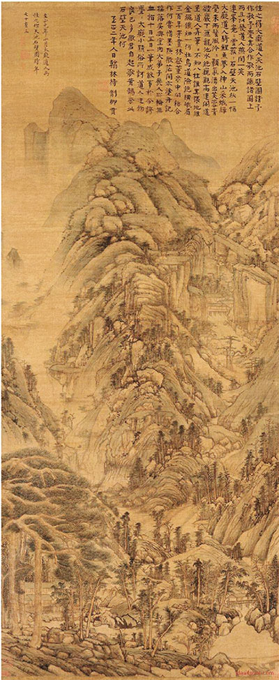 元 黄公望 天池石壁图 139.4×57.3cm  绢本设色 现藏于北京故宫博物院