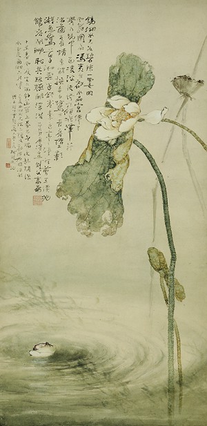 高劍父《菡萏蜞兒圖》1915年 紙本設色112.5cm×55cm 廣東省博物館藏