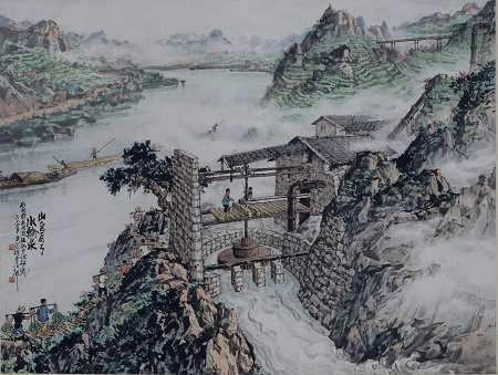 李碩卿 黃達德《山區有了水輪泵》109×83cm 國畫 1964年