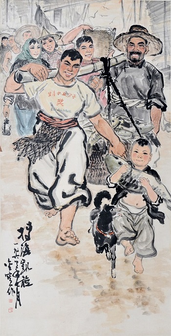 許金寶《搏海凱旋》 146×75cm 國畫 1963年