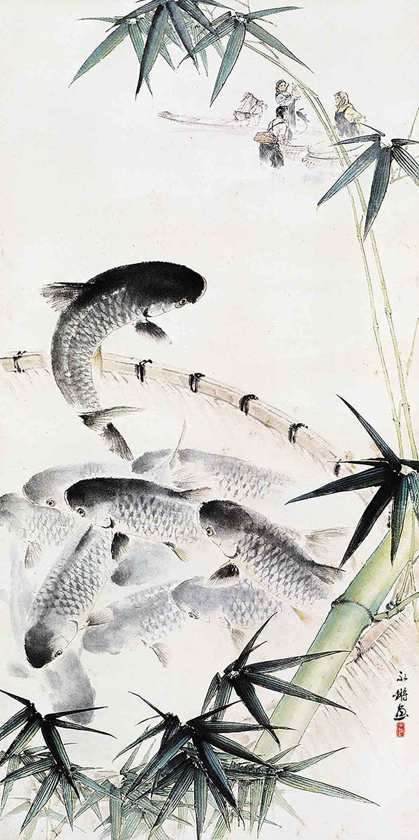 《魚躍圖》陳永鏘 137×69cm 1972年