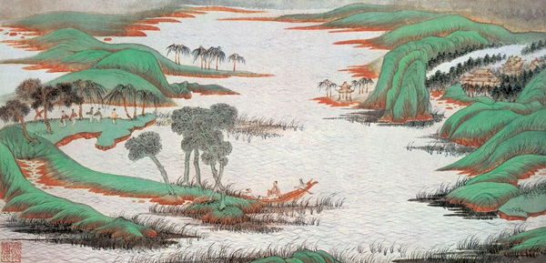 陆俨少《杜陵秋兴诗意之八》。陆俨少第一次尝试杜甫诗意画,1950年创作的《杜陵秋兴诗意图卷》,此卷分为八段,是根据杜甫《秋兴八首》创作的,八段图画对应《秋兴》的八首诗。依照杜诗内容,描写当年他所看到的和所想的景物,参以亲身的体会。作为陆俨少诗、书、画三者进程中的一个标志。