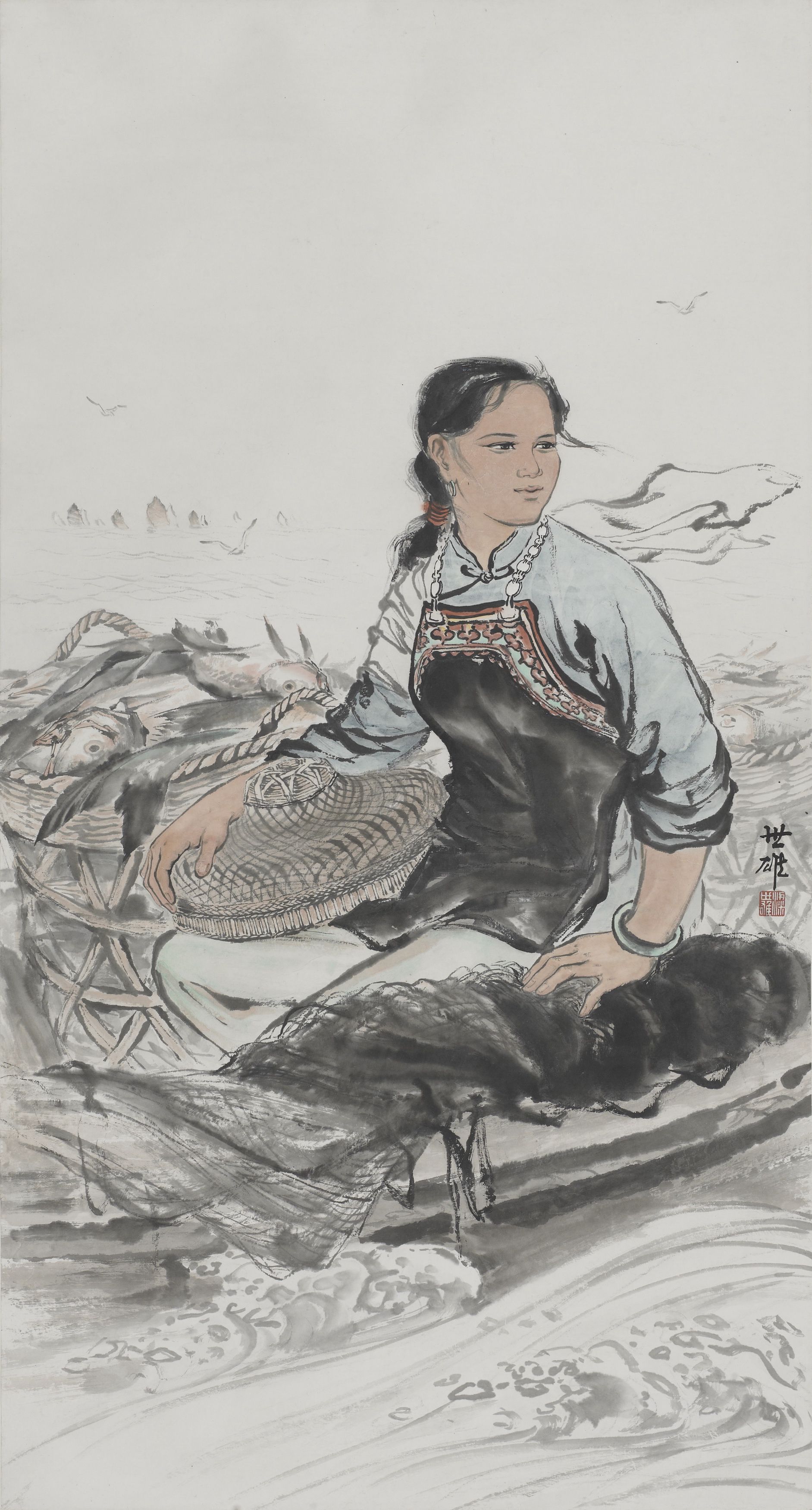 梁世雄《歸漁》144x76.2cm 1959年