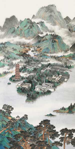 《京華新境之雁棲春曉》謝永增、劉旭 360×150cm