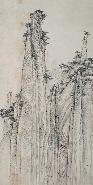 清 一智《黃山峰頂圖》 113×59cm 紙本墨筆  