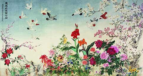 《東風吹遍百花開》 北京中國畫院花鳥組 162×305cm