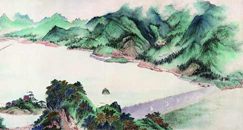 《十三陵水庫》 北京中國畫院山水組 140×356cm 