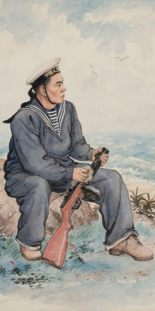 關山月《海軍戰士》 67.7cm×44.2cm20世紀50年代 廣州藝術博物院藏