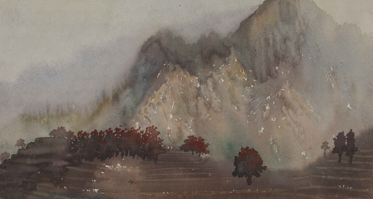 山地秋色 白荻 27.1x39.4cm 1981年 中國美術館藏