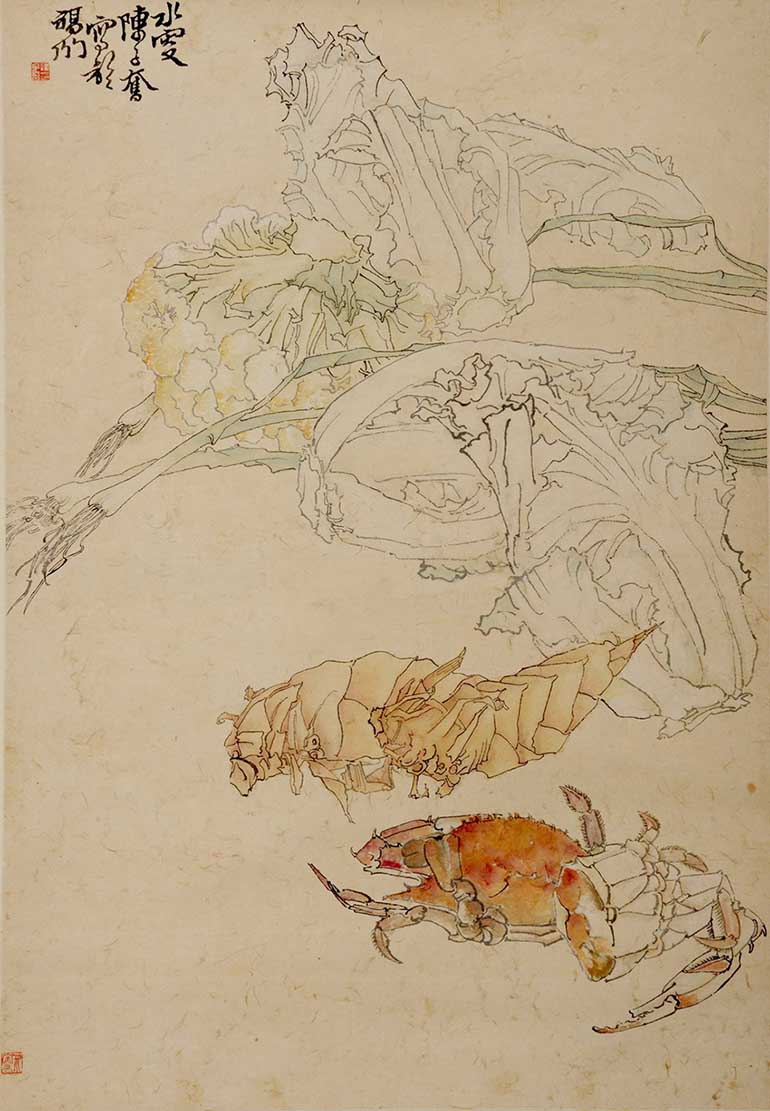 陈子奋 《竹笋螃蟹蔬菜图》 61cmx50cm