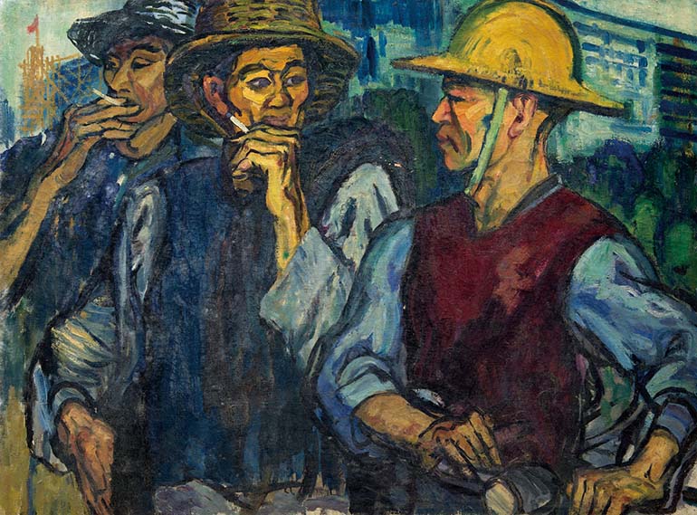 埃乌琴·博巴 《建筑工人》 布面油画 90cmx120cm 1960年代 中国美术学院美术馆藏