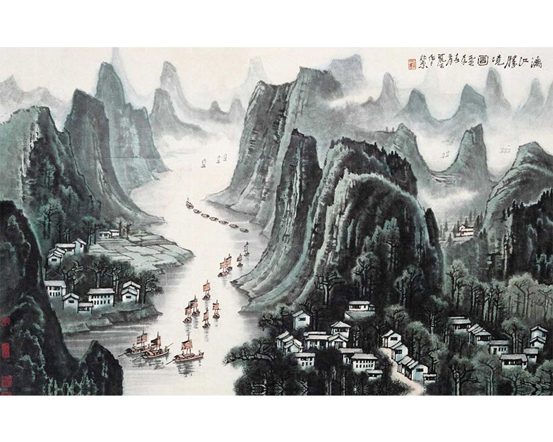 《漓江胜境图》90x156cm，1977年