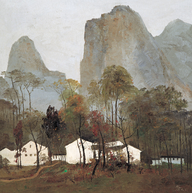《桂林山村》90×90cm，1973年