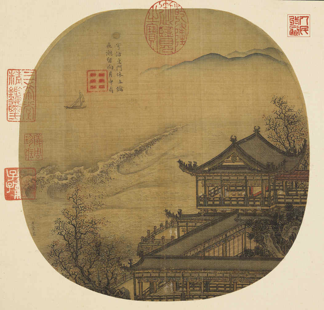 月夜看潮图