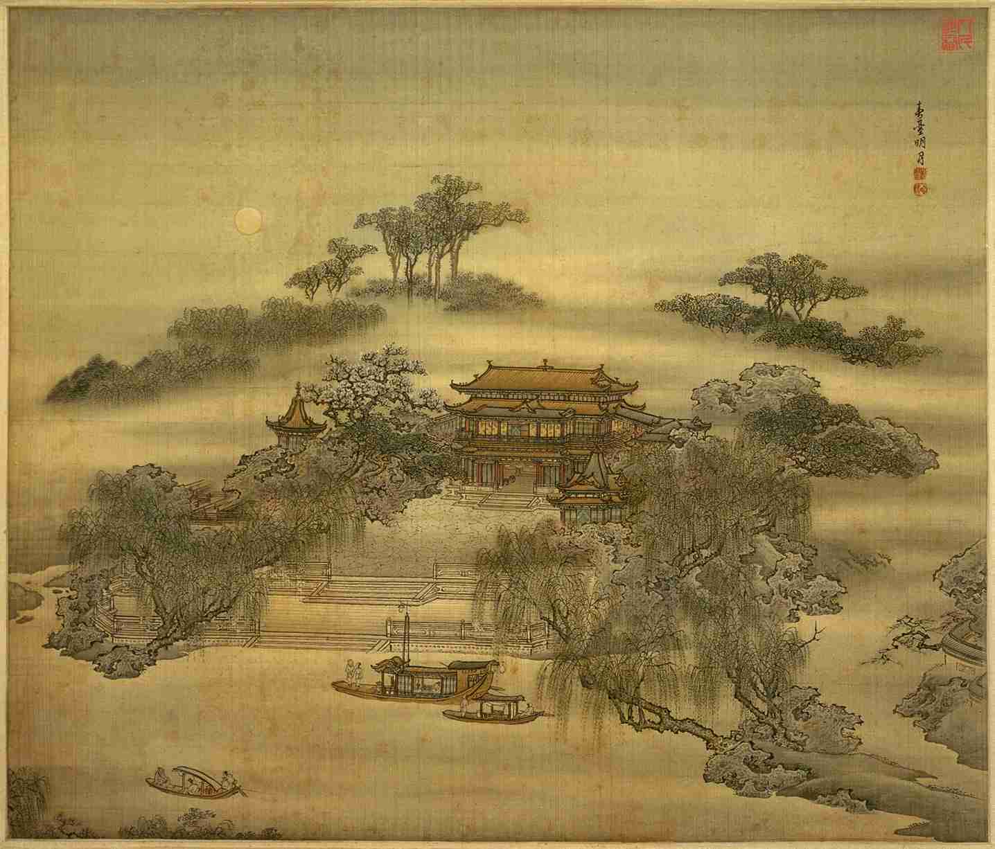 山水四条屏-春台明月