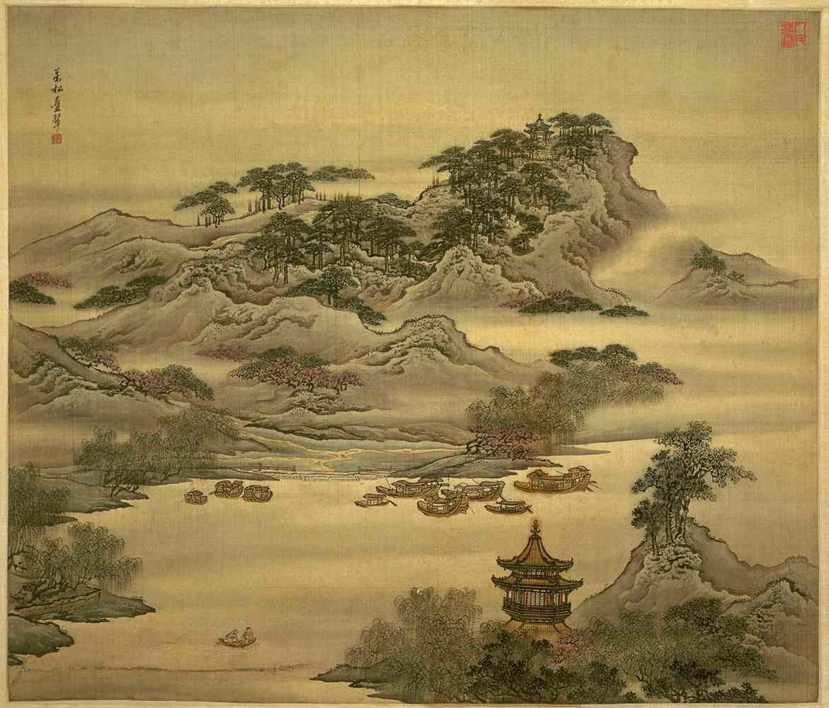 山水四条屏-万松叠翠