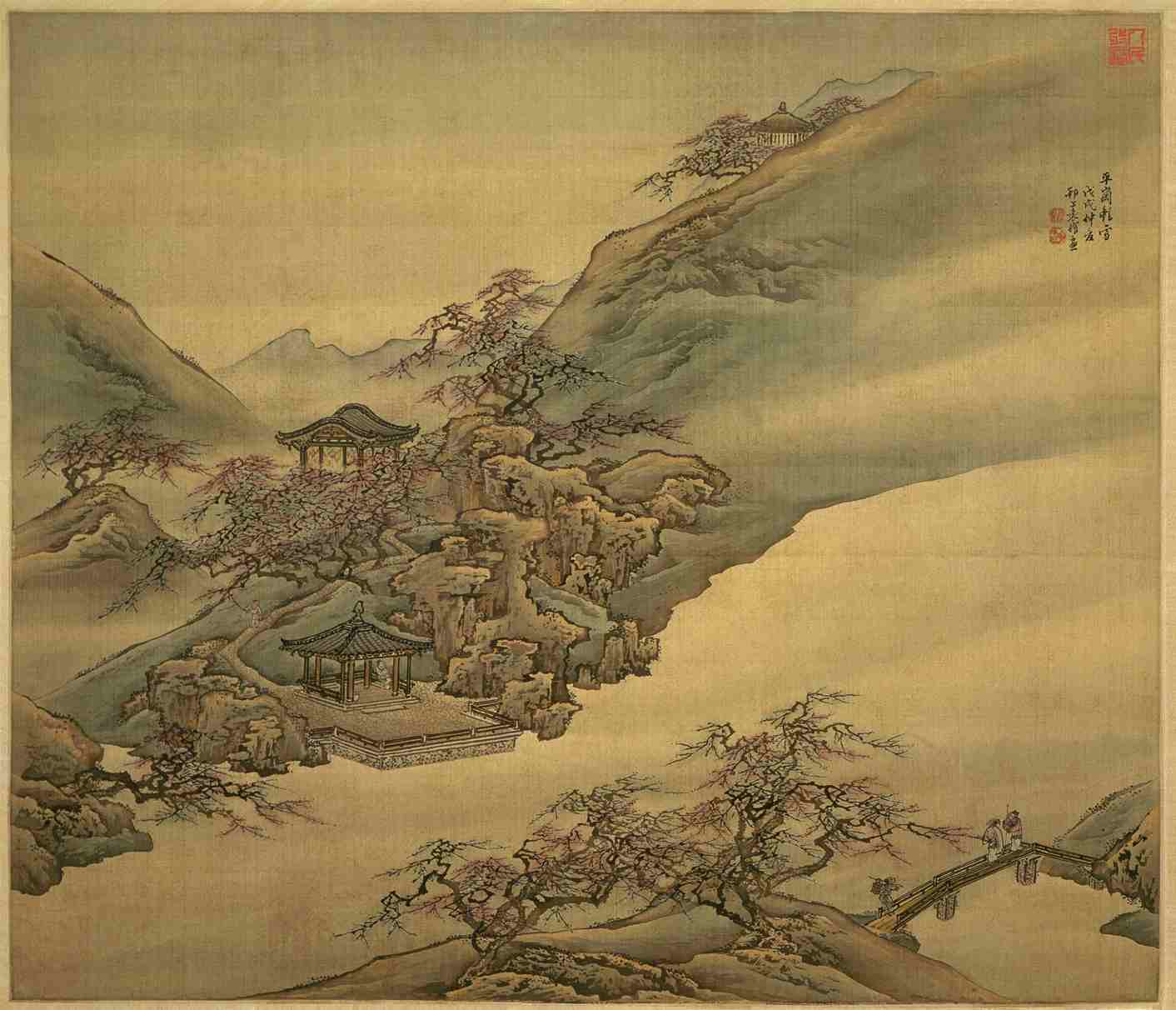 山水四条屏-平岗艳雪