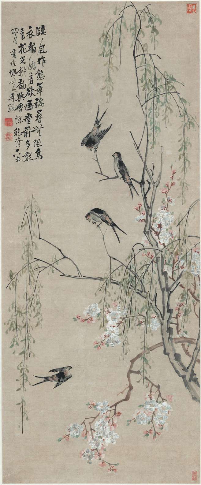 《桃花柳燕图-李鱓》仿制画